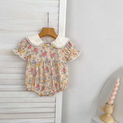 Summer Girls Floral Pattern Lace Trim Collar Onesies and Dress – Princess Sister Matching Set, MyKids-USA®, Baby & Children's Outfits, MyKids-USA - Size/Age - 66 (3-6M) - Color - Apricot -  -  - TR2604052351-A.