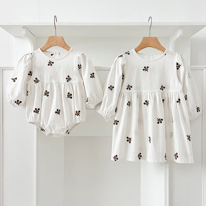 Spring Baby Girls Floral Embroidery Pattern Long-sleeved Onesies and Dress – Princess Sister Matching Set, MyKids-USA®, Baby & Toddler Outfits, MyKids-USA -  -  -  -  -  -  - 