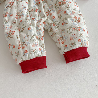 Winter Arrival Baby Girls Long Sleeves Floral Pattern Fleece-lined Warm Rompers, MyKids-USA®, Baby One-Pieces, MyKids-USA -  -  -  -  -  -  - 