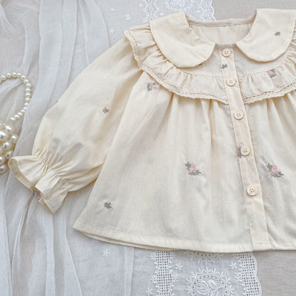 MyKids-USA® Arrival Autumn Baby Kids Girls Long Sleeves Flowers Embroidered Shirt