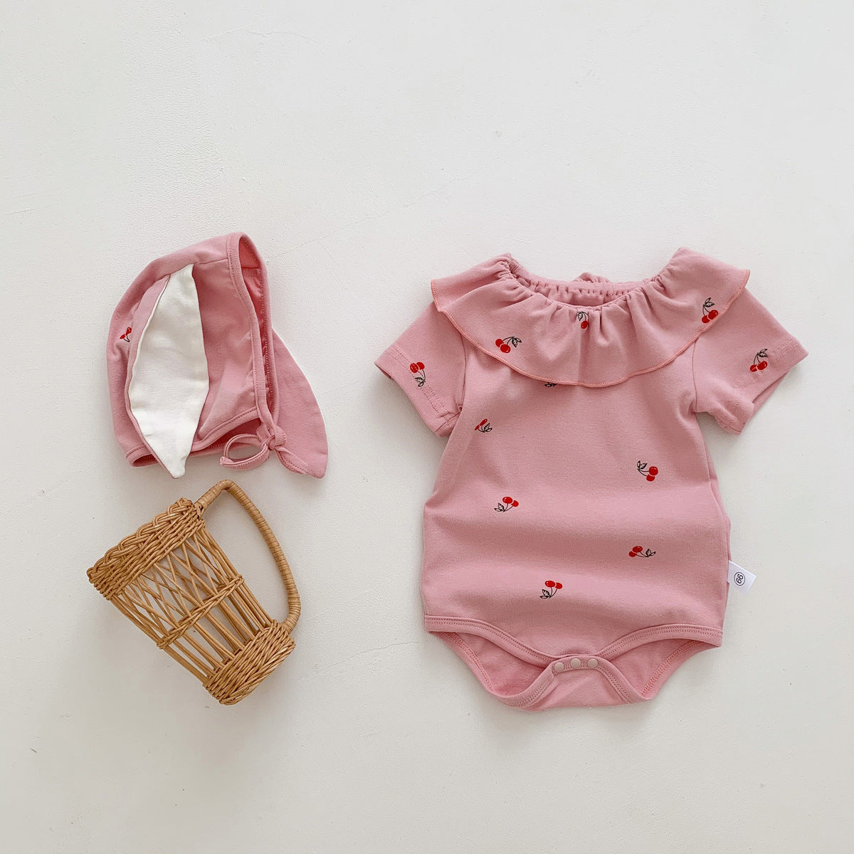 Summer Baby Kids Short Sleeves Cherry Fruits Pattern Onesies and Hat Casual Clothing Set for Girls, MyKids-USA®, Baby One-Pieces, MyKids-USA - Size/Age - 66 (3-6M) - Color - Pink -  -  - TR2505191003-B