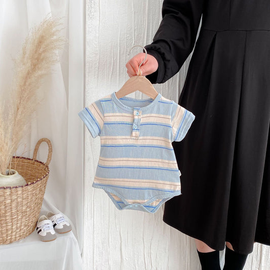 Summer Arrival Baby Boys Striped Short Sleeves Onesies, MyKids-USA®, Baby One-Pieces, MyKids-USA - Size/Age - 66 (3-6M) - Color - Blue -  -  - TR2506141141-A