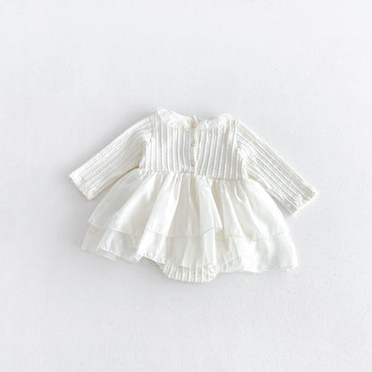 MyKids-USA® Autumn Arrival Baby Girls Long Sleeves Simple Color Patchwork Bodysuit Dress