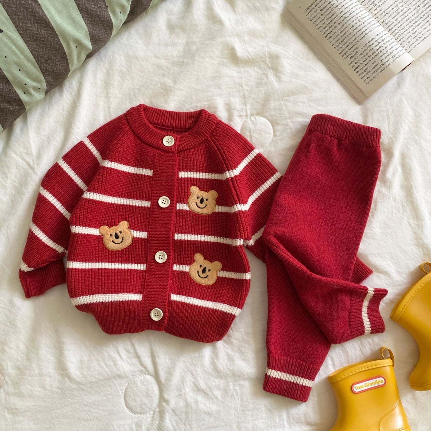 Autumn and Winter Arrival Baby Kids Unisex Teddy Bears Pattern Long Sleeves Casual Cardigan, MyKids-USA®, Cardigans, MyKids-USA - Size/Age - 66 (3-6M) - Color - Red -  -  - TR2509302357-D