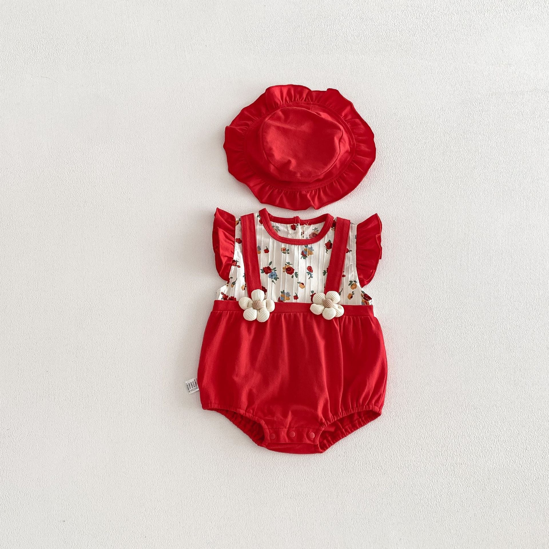 Summer Arrival Baby Girls Fly Sleeves Flowers Pattern Color Patchwork Bodysuit, MyKids-USA®, Bodysuits, MyKids-USA - Size/Age - 66 (3-6M) - Color - Red -  -  - TR2603202051-A.