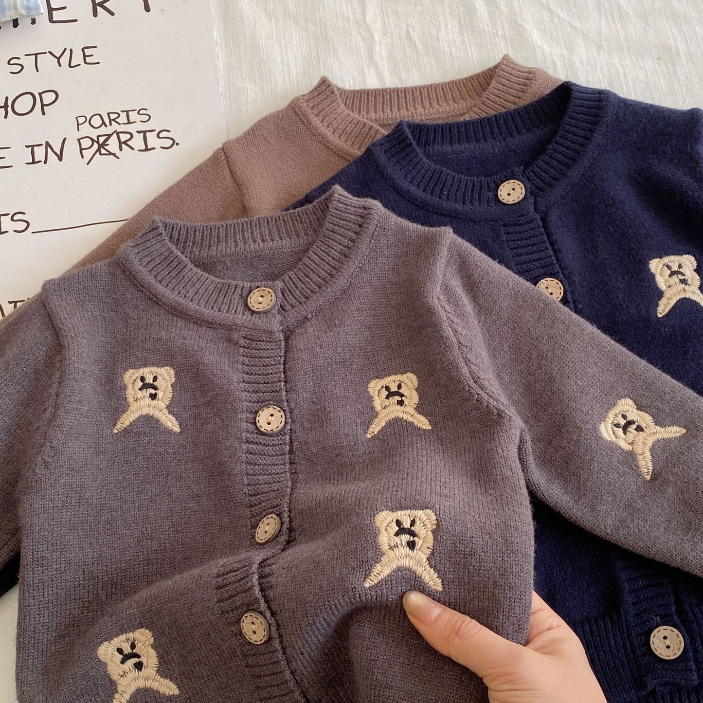 Autumn and Winter Arrival Baby Kids Unisex Embroidery Pattern Long Sleeves Casual Cardigan