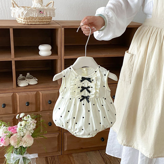 Summer Arrival Baby Girls Sleeveless Dots Pattern Bodysuit