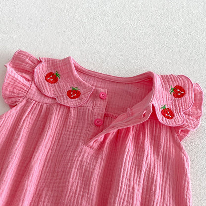 Summer Arrival Baby Girls Fly Sleeves Strawberry Embroidered Pattern Bodysuit, MyKids-USA®, Baby & Children's One-Pieces, MyKids-USA -  -  -  -  -  -  - .