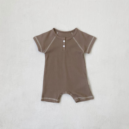 Summer Arrival Baby Short Sleeves Patchwork Waffle Grid Rompers Bodysuits