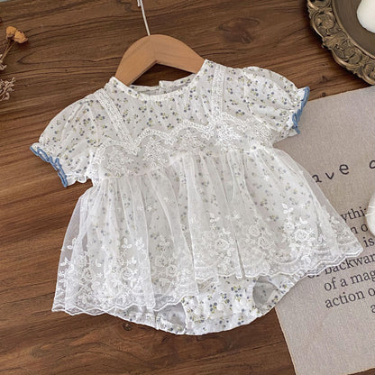 Summer Arrival Baby Girls Short Sleeves Floral Pattern Tulle Decorated Bodysuit, MyKids-USA®, Bodysuits, MyKids-USA - Size/Age - 66 (3-6M) - Color - Apricot -  -  - TR2603161137-A.
