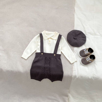 Autumn Baby Boys Long Sleeves Simple Knitted Top, Overalls and Hat Clothing Set, MyKids-USA®, Baby One-Pieces, MyKids-USA - Size/Age - 66 (3-6M) - Color - Black -  -  - TR2410131707-A