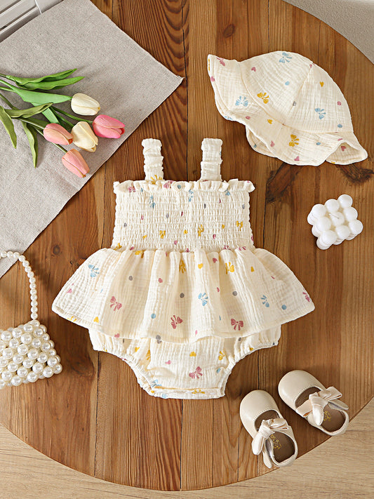 Design Summer Baby Kids Girls Sleeveless Geometric Pattern Bodysuit with Hat, MyKids-USA®, Baby & Children's One-Pieces, MyKids-USA - Size/Age - 66 (3-6M) - Color - Apricot -  -  - TR2605172351-A.
