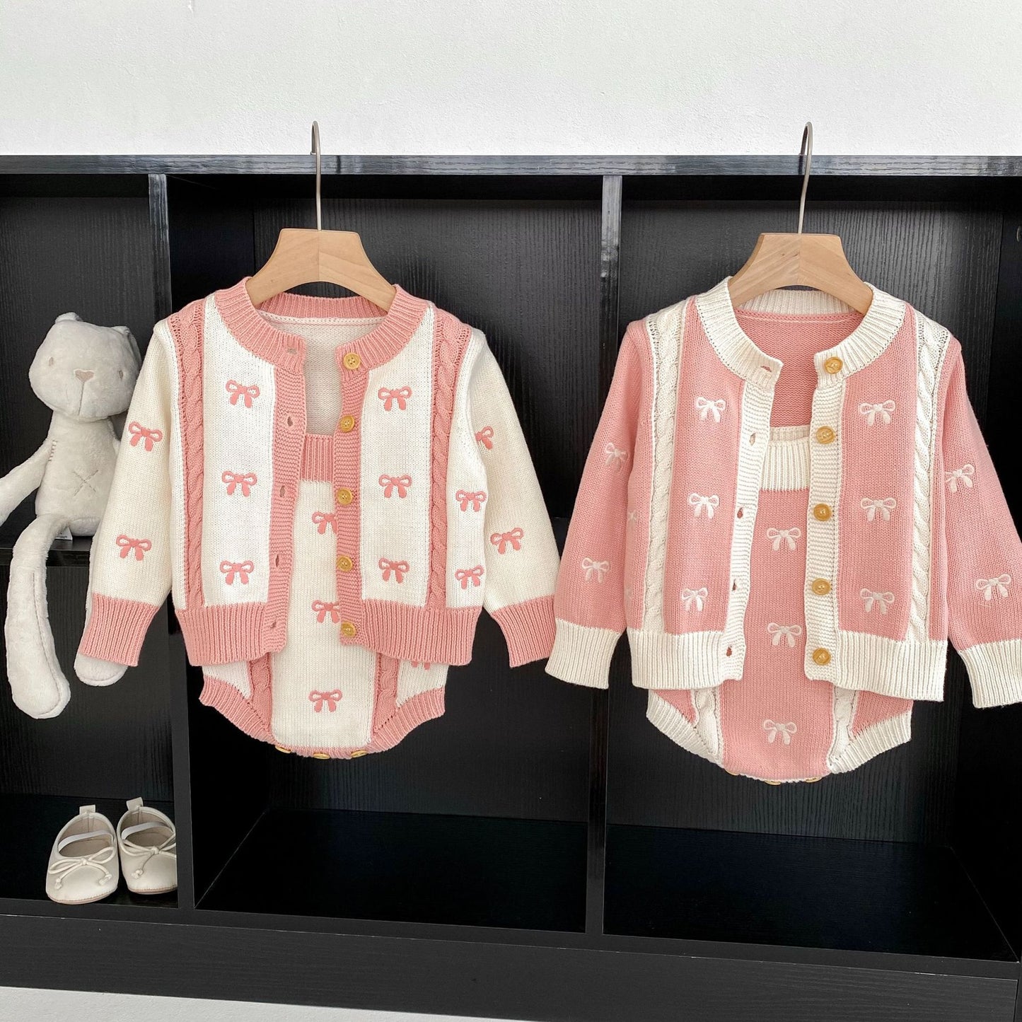 Sweet Style Knitted Cardigan With Onesies Sets