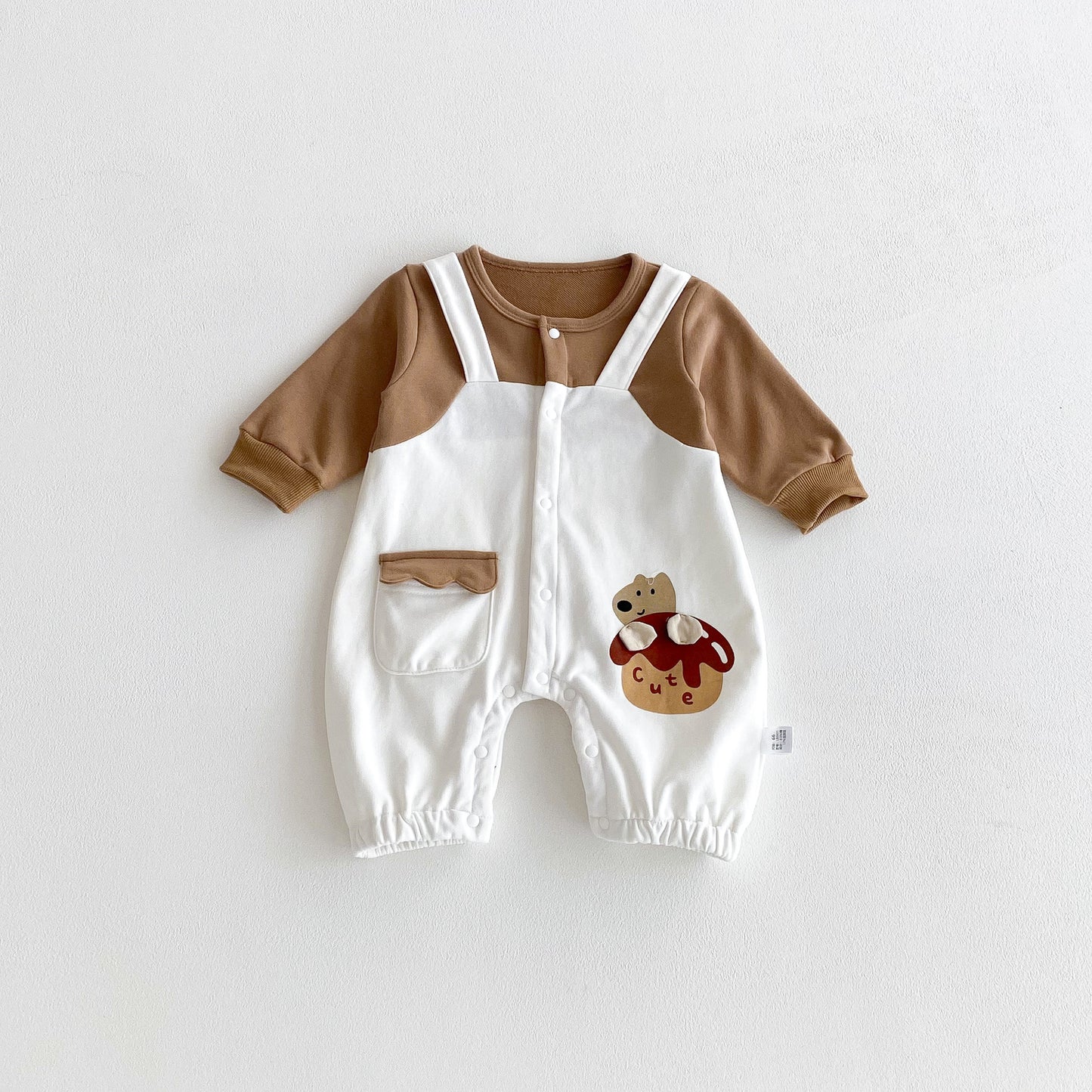 Autumn Arrival Baby Unisex Long Sleeves Cartoon Pattern Color Patchwork Rompers, MyKids-USA®, Baby One-Pieces, MyKids-USA - Size/Age - 66 (3-6M) - Color - Beige -  -  - TR2510152309-A