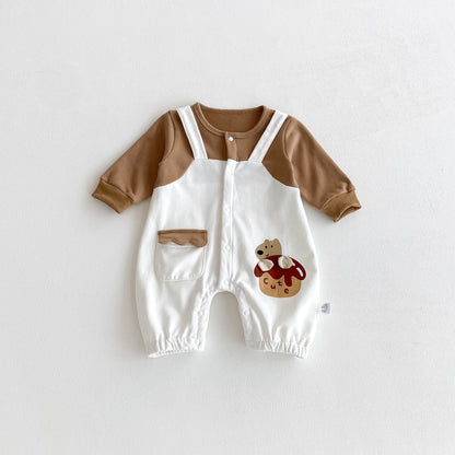 Autumn Arrival Baby Unisex Long Sleeves Cartoon Pattern Color Patchwork Rompers, MyKids-USA®, Baby One-Pieces, MyKids-USA - Size/Age - 66 (3-6M) - Color - Beige -  -  - TR2510152309-A