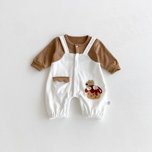 Autumn Arrival Baby Unisex Long Sleeves Cartoon Pattern Color Patchwork Rompers, MyKids-USA®, Baby One-Pieces, MyKids-USA - Size/Age - 66 (3-6M) - Color - Beige -  -  - TR2510152309-A