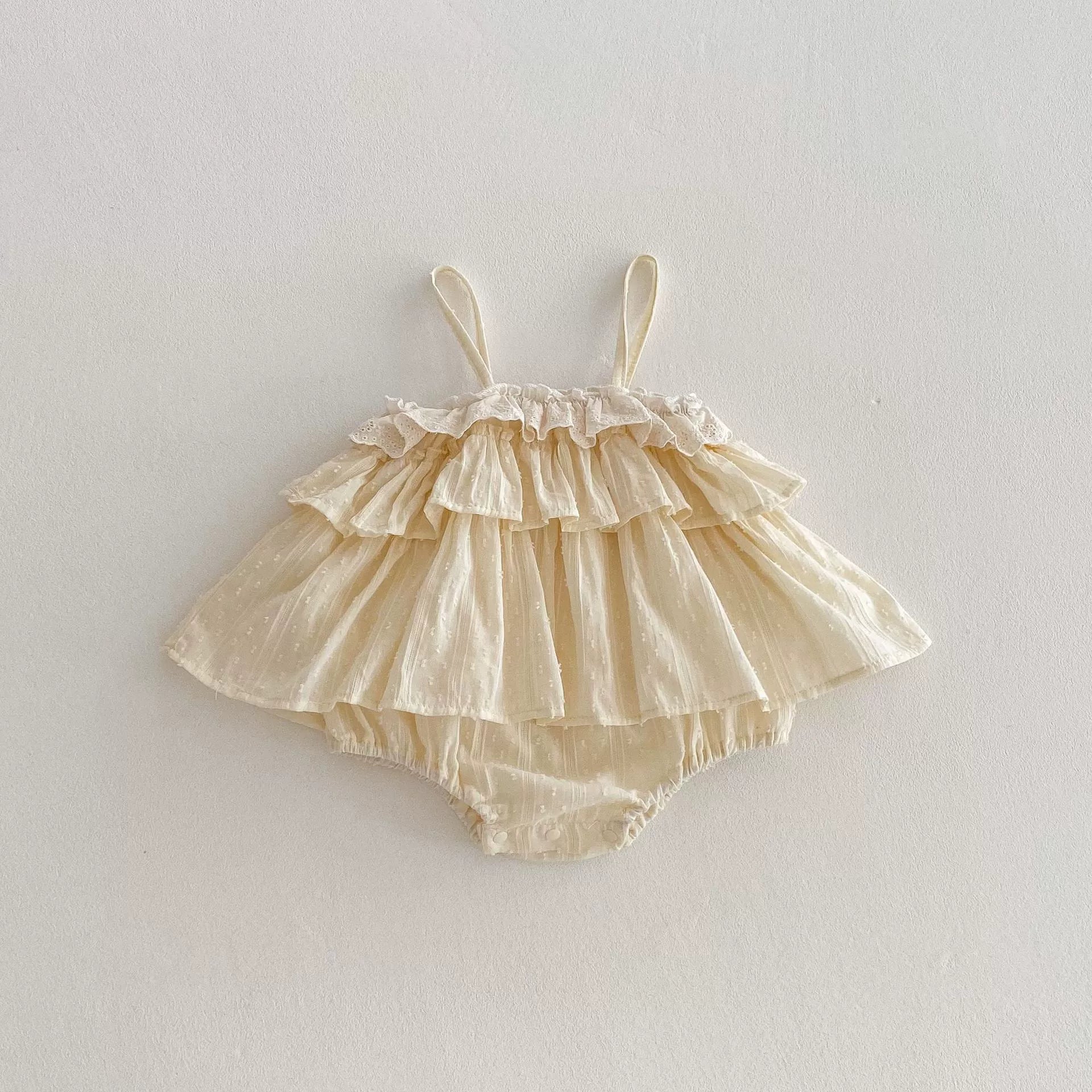 Summer Arrival Baby Girls Ruffle Design Sleeveless Strap Onesies, MyKids-USA®, Baby One-Pieces, MyKids-USA - Size/Age - 66 (3-6M) - Color - Apricot -  -  - TR2506121826-A