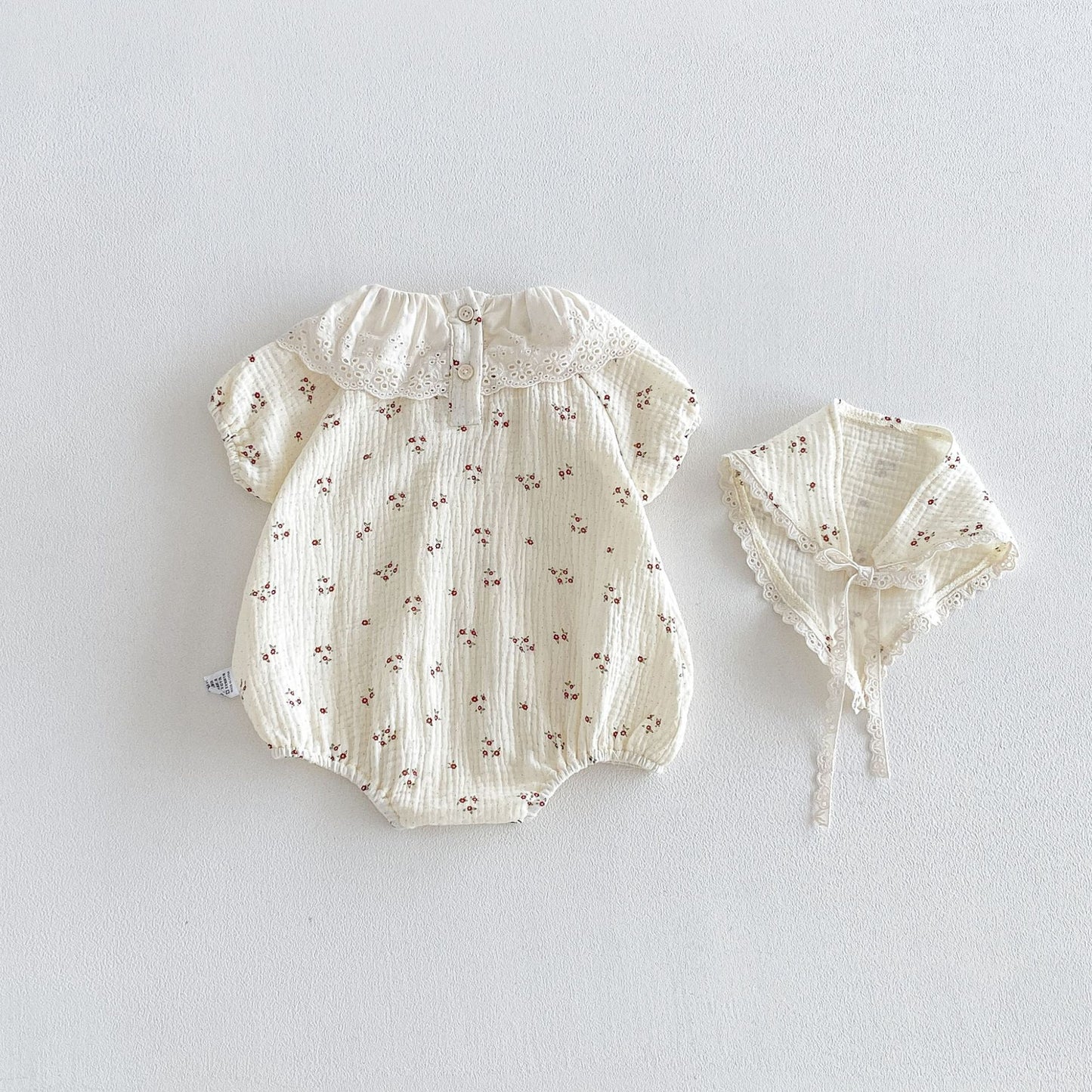 Design Summer Baby Kids Girls Short Sleeves Floral Pattern Bodysuit with Hat