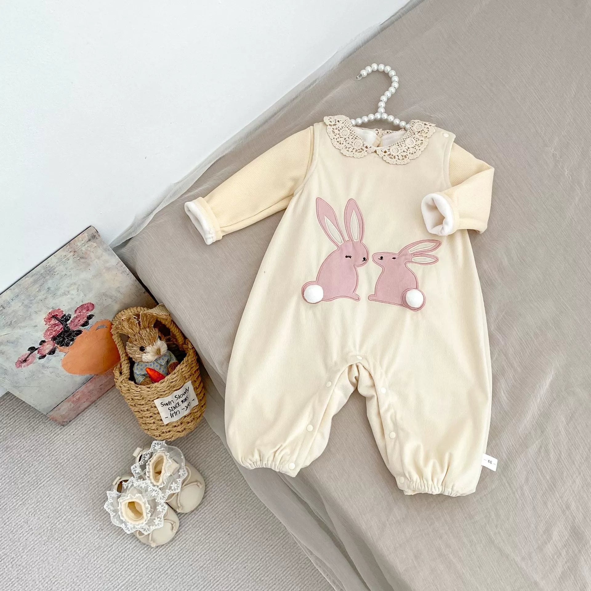 Spring and Autumn Baby Kids Girls Long Sleeves Fleece Top and Sleeveless Rabbits Pattern Overalls Clothing Set, MyKids-USA®, Baby & Toddler Dresses, MyKids-USA - Size/Age - 66 (3-6M) - Color - Apricot -  -  - TR2509082302-A