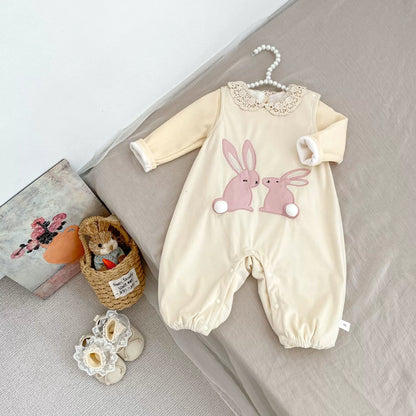 Spring and Autumn Baby Kids Girls Long Sleeves Fleece Top and Sleeveless Rabbits Pattern Overalls Clothing Set, MyKids-USA®, Baby & Toddler Dresses, MyKids-USA - Size/Age - 66 (3-6M) - Color - Apricot -  -  - TR2509082302-A