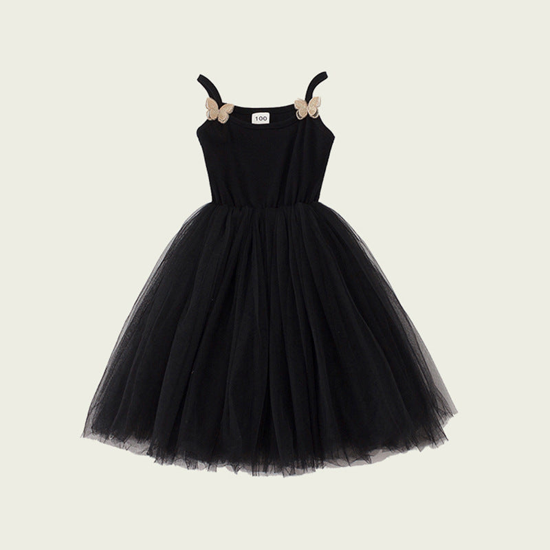 Summer Kids Girls Cute Design Solid Color Sleeveless Chiffon Butterfly Strap Dress, MyKids-USA®, Baby & Toddler Dresses, MyKids-USA - Size/Age - 90 (12-24M) - Color - Black -  -  - TR2403302240.