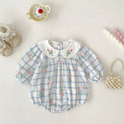 MyKids-USA® Autumn Flowers and Plaid Pattern Baby Kids Girls Princess Long Sleeves Bodysuit