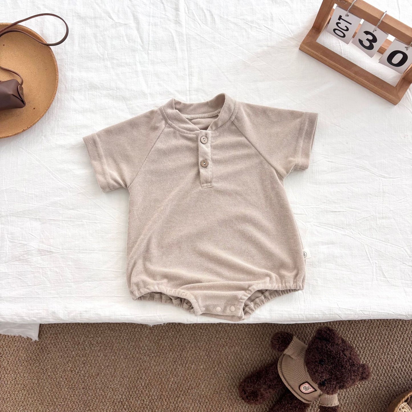 Summer Arrival Baby Unisex Casual Solid Color Short Sleeves Onesies, MyKids-USA®, Baby One-Pieces, MyKids-USA - Size/Age - 66 (3-6M) - Color - Khaki -  -  - TR2505301131-B