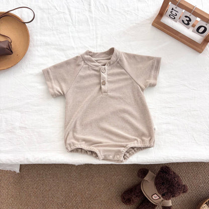 Summer Arrival Baby Unisex Casual Solid Color Short Sleeves Onesies, MyKids-USA®, Baby One-Pieces, MyKids-USA - Size/Age - 66 (3-6M) - Color - Khaki -  -  - TR2505301131-B