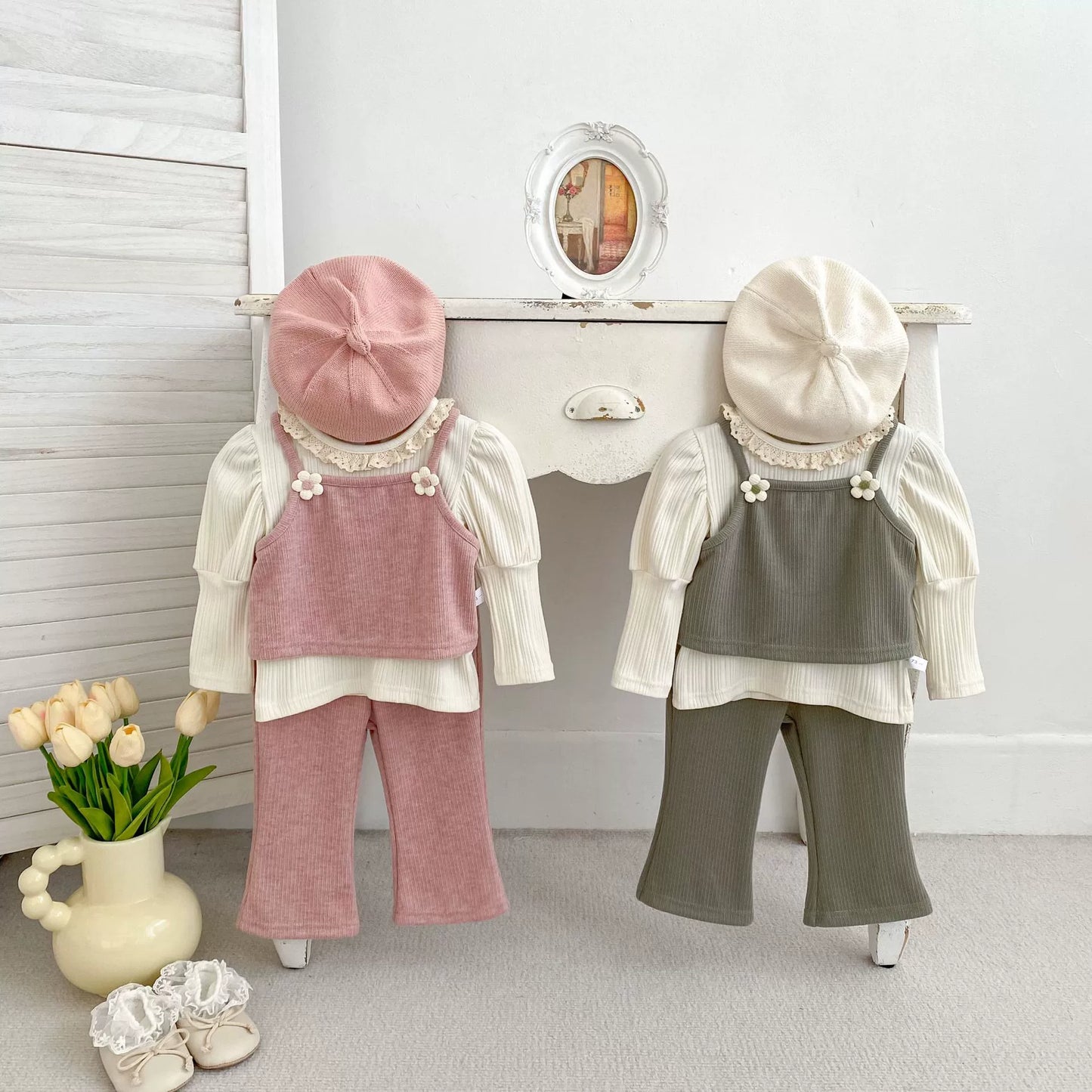 Spring and Autumn Baby Kids Girls Flowers Decorated Sleeveless Vest, Plain Long Sleeves Top and Pants Clothing Set, MyKids-USA®, Baby & Toddler Outfits, MyKids-USA -  -  -  -  -  -  - 
