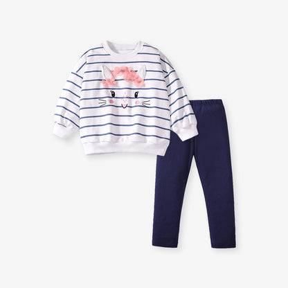 Spring And Autumn Girls Cartoon Rabbit And Striped Pattern Long Sleeves Crew Neck Top Sweatshirt And Pants Clothing Set, MyKids-USA®, Baby & Toddler Outfits, MyKids-USA -  -  -  -  -  -  - 