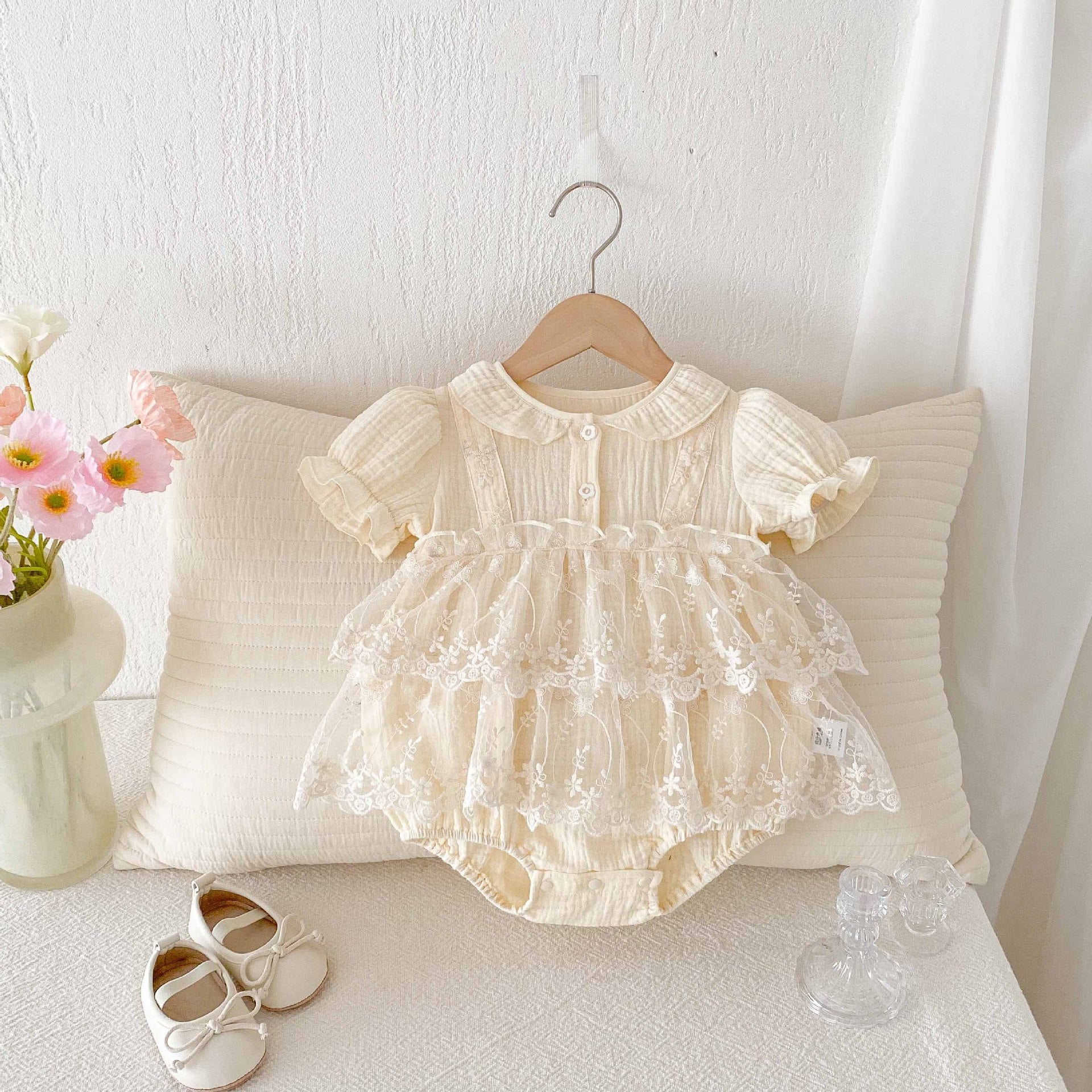 Summer Arrival Baby Girls Cute Solid Color Floral Embroidery Tulle Patchwork Short Sleeves Dress Design Onesies, MyKids-USA®, Baby One-Pieces, MyKids-USA -  -  -  -  -  -  - 