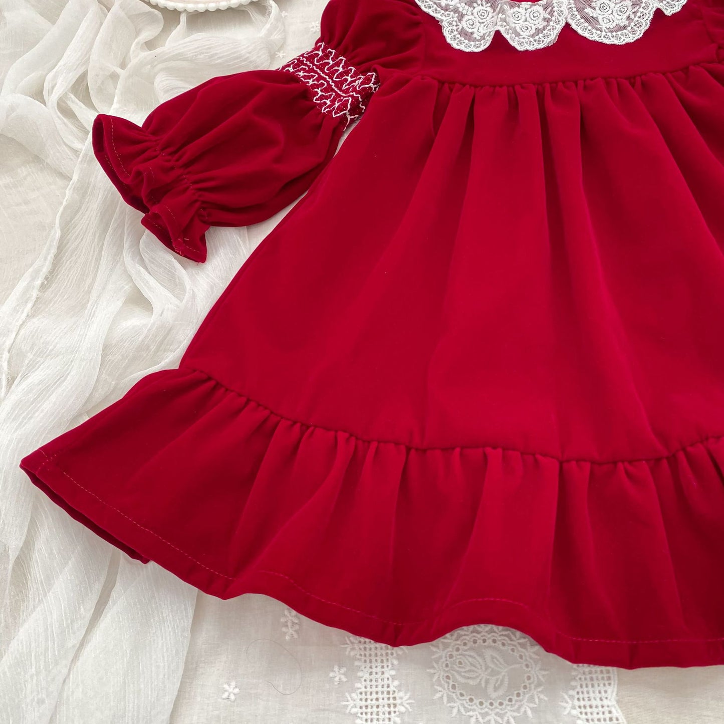 Autumn Baby Girls Lace Trim Collar Long-sleeved Bodysuit and Dress – Princess Sister Matching Set