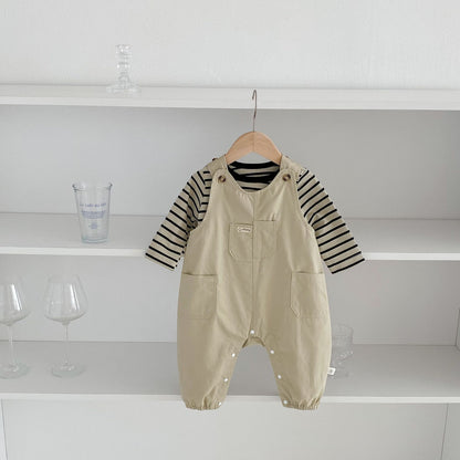 Spring and Autumn Baby Kids Unisex Striped Pattern Long Sleeves Top and Sleeveless Rompers Overalls Clothing Set, MyKids-USA®, Baby & Toddler Outfits, MyKids-USA -  -  -  -  -  -  - 