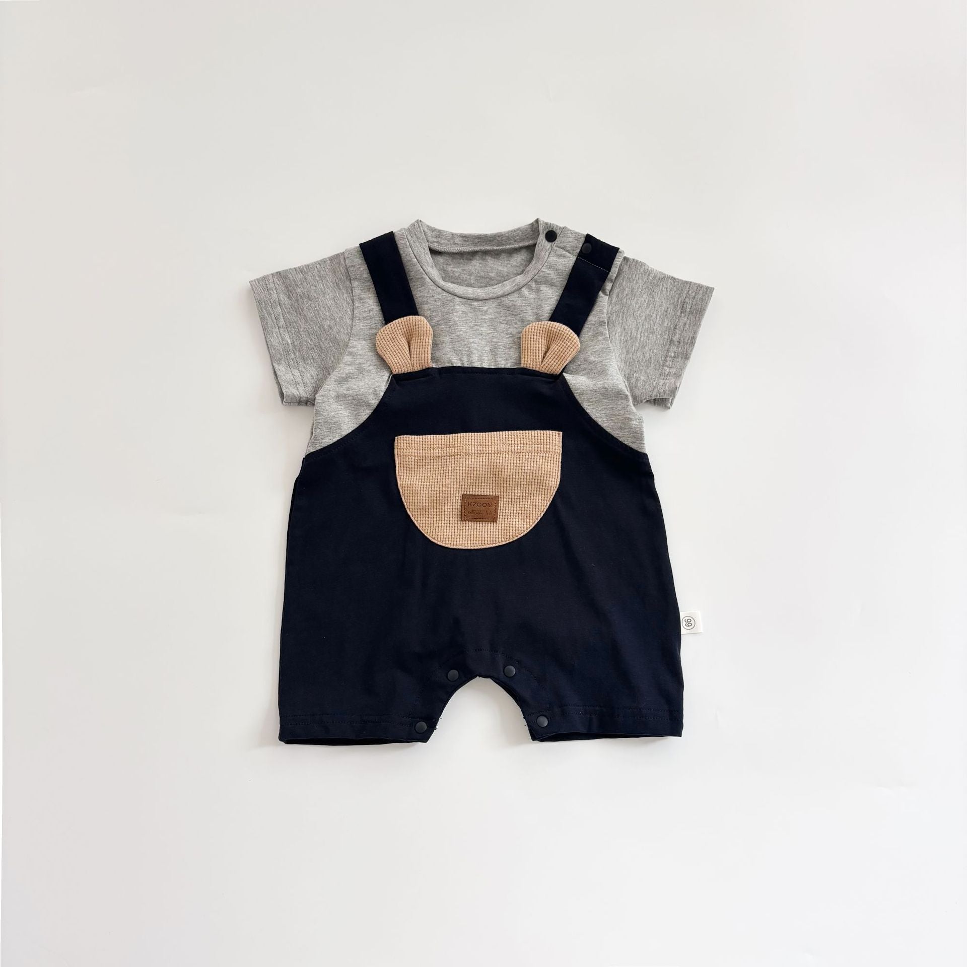 Design Summer Baby Kids Boys Teddy Bear Pattern Color Patchwork Short Sleeves Romper, MyKids-USA®, Baby One-Pieces, MyKids-USA - Size/Age - 66 (3-6M) - Color - Grey -  -  - TR2505190938-A