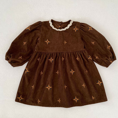 MyKids-USA® Autumn Embroidery Pattern Baby Kids Girls Princess Long Sleeves Dress