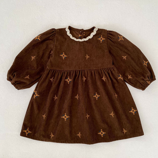 MyKids-USA® Autumn Embroidery Pattern Baby Kids Girls Princess Long Sleeves Dress