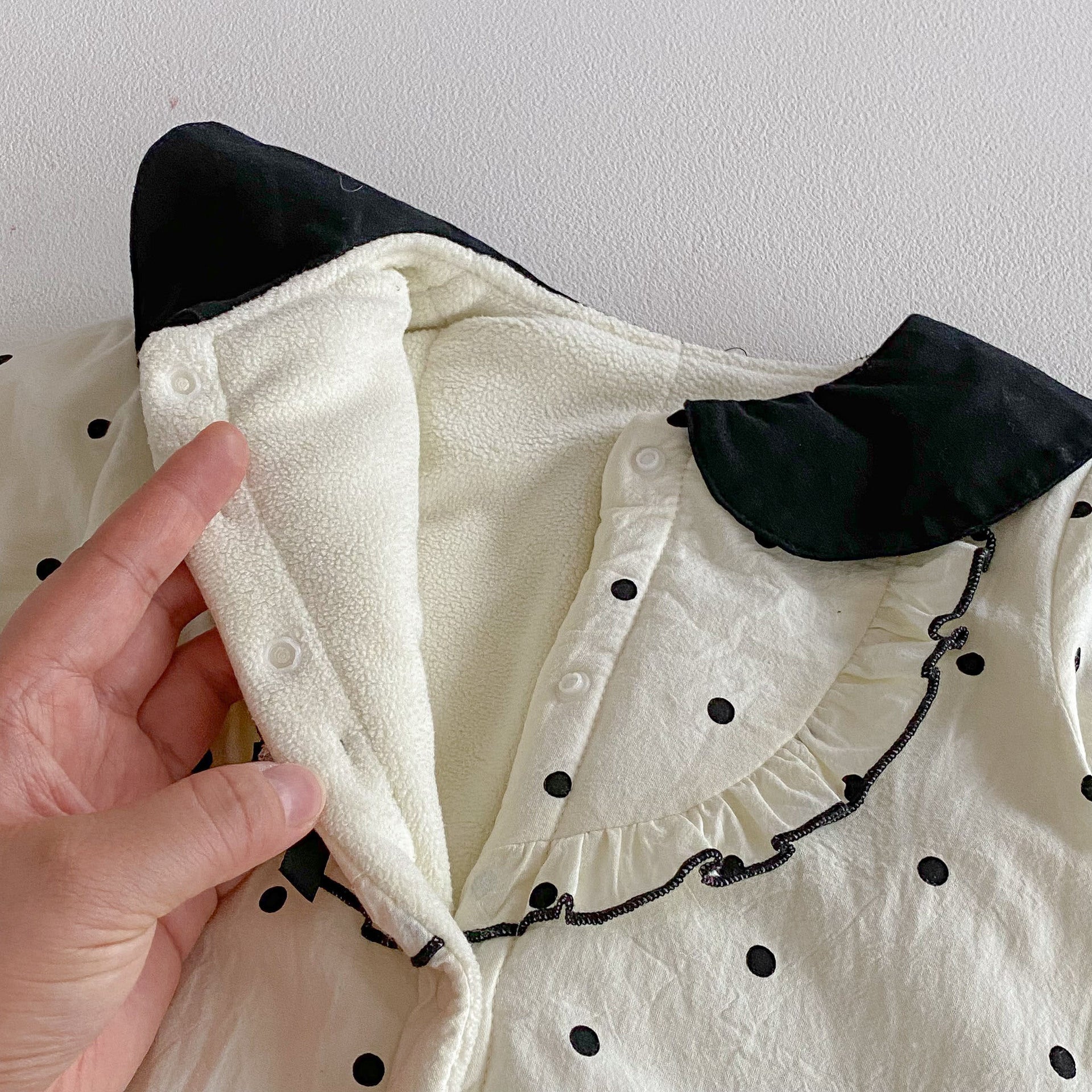 Winter Arrival Baby Girls Long Sleeves Dots Pattern Fleece-lined Warm Rompers, MyKids-USA®, Baby One-Pieces, MyKids-USA -  -  -  -  -  -  - 