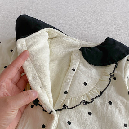 Winter Arrival Baby Girls Long Sleeves Dots Pattern Fleece-lined Warm Rompers, MyKids-USA®, Baby One-Pieces, MyKids-USA -  -  -  -  -  -  - 