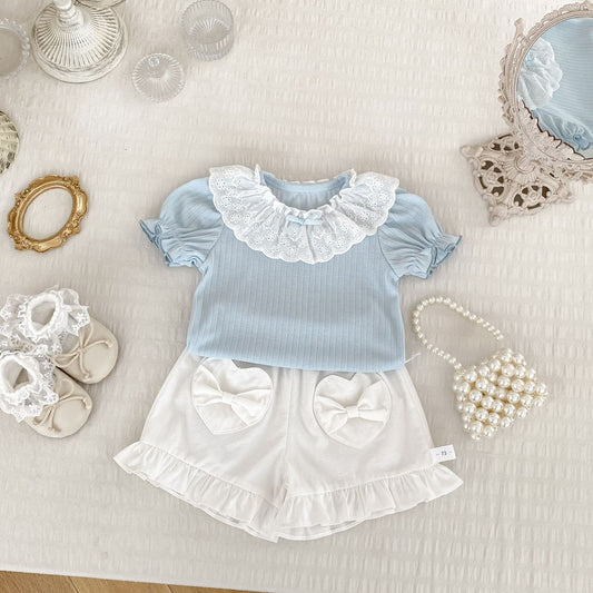 Summer Baby Kids Color Patchwork Short Sleeves Top and Heart Pattern Shorts Clothing Set for Girls, MyKids-USA®, Baby & Toddler Outfits, MyKids-USA -  -  -  -  -  -  - .