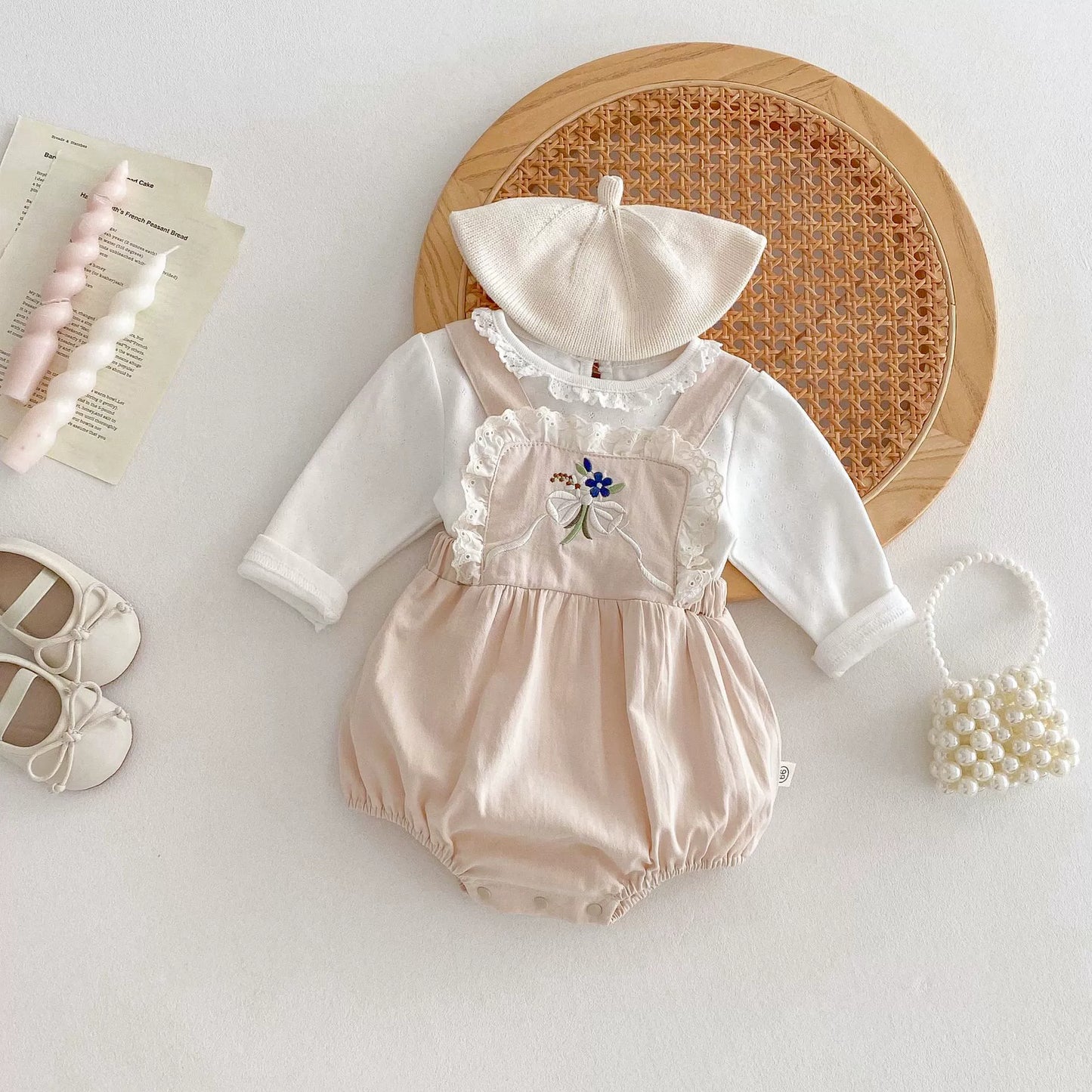 Autumn Arrival Baby Kids Girls Sleeveless Flowers Embroidery Strap Onesies Overalls and White Shirt Clothing Set, MyKids-USA®, Baby & Toddler Outfits, MyKids-USA - Size/Age - 66 (3-6M) - Color - Apricot -  -  - TR2507152032-A