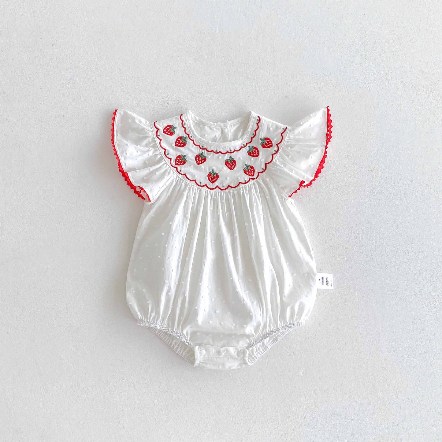 Summer Arrival Baby Girls Cute Fly Sleeves Strawberry Pattern Embroidered Onesies, MyKids-USA®, Baby One-Pieces, MyKids-USA - Size/Age - 66 (3-6M) - Color - White -  -  - TR2504192118-A