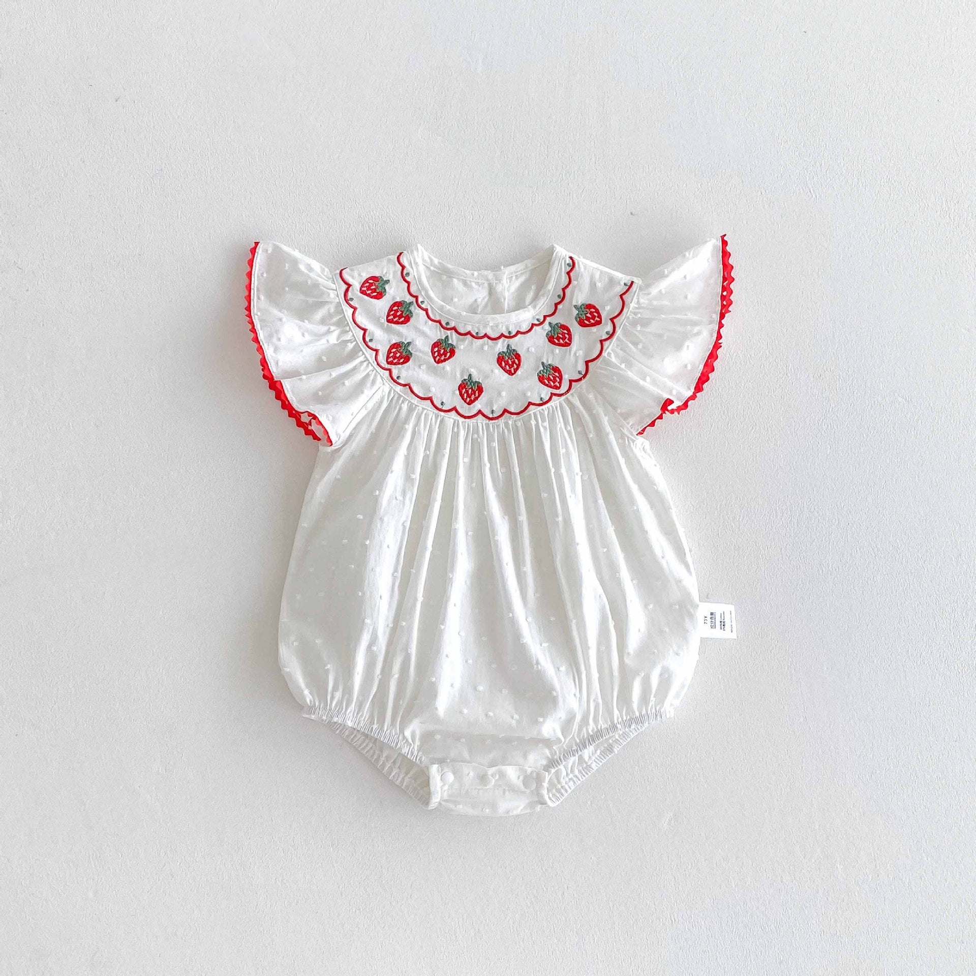 Summer Arrival Baby Girls Cute Fly Sleeves Strawberry Pattern Embroidered Onesies, MyKids-USA®, Baby One-Pieces, MyKids-USA - Size/Age - 66 (3-6M) - Color - White -  -  - TR2504192118-A