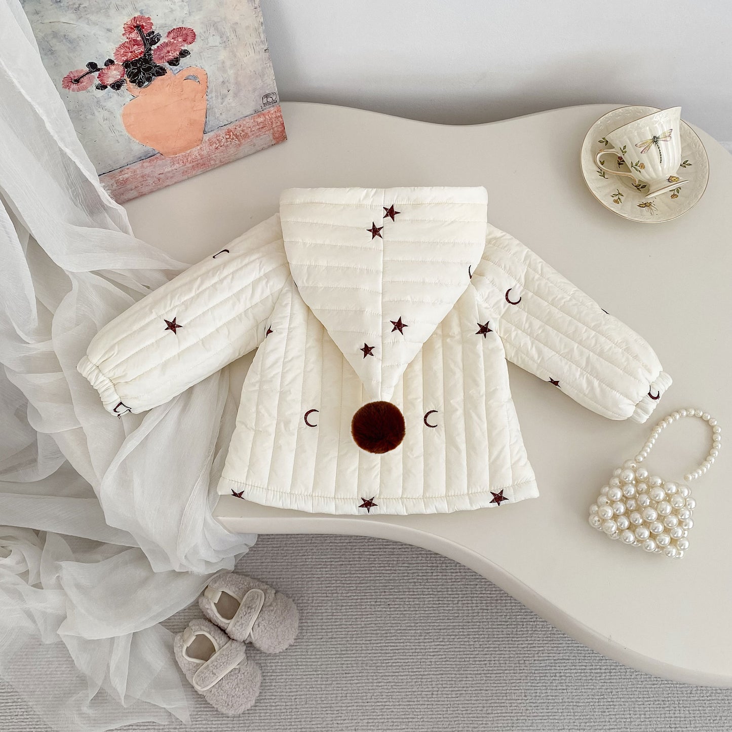 Winter Arrival Baby Kids Unisex Moons and Stars Pattern Long Sleeves Fleece-lined Hooded Coat, MyKids-USA®, Puffer Jackets, MyKids-USA -  -  -  -  -  -  - 