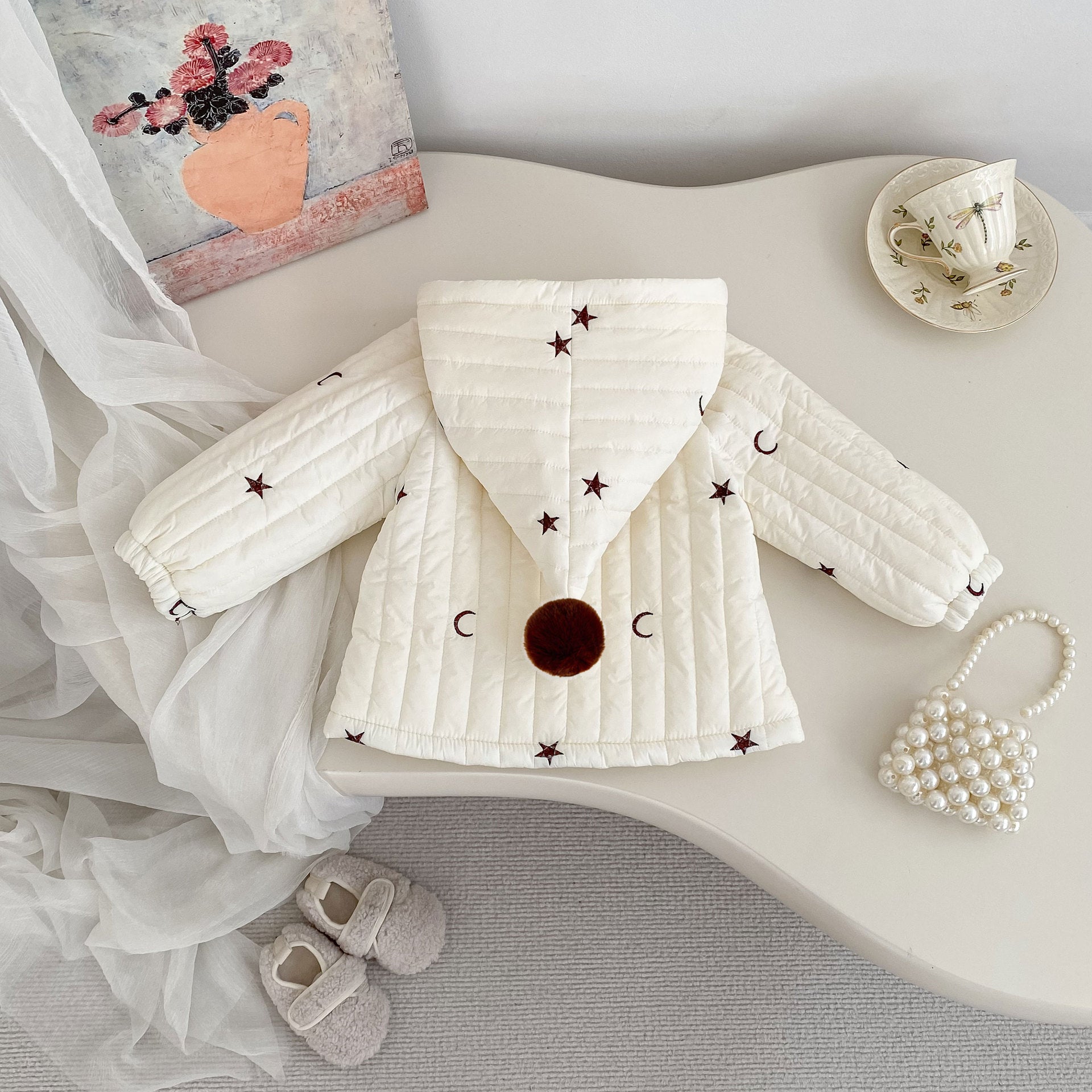 Winter Arrival Baby Kids Unisex Moons and Stars Pattern Long Sleeves Fleece-lined Hooded Coat, MyKids-USA®, Puffer Jackets, MyKids-USA -  -  -  -  -  -  - 