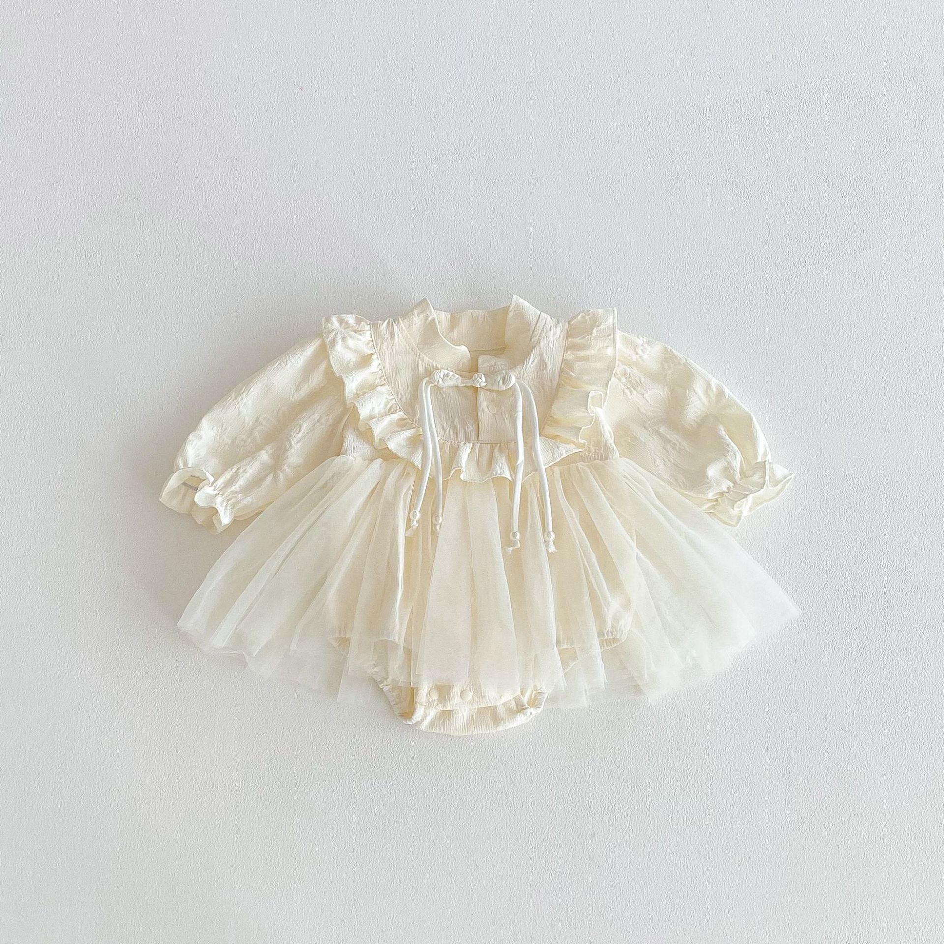 Autumn Arrival Baby Girls Long Sleeves Solid Color Flowers Pattern Tulle Decorated Onesies, MyKids-USA®, Bodysuits, MyKids-USA - Size/Age - 66 (3-6M) - Color - Apricot -  -  - TR2510302330-A