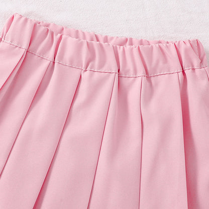 Summer Baby Kids Girls Short Sleeves Butterfly-bow Pattern Top and Pink Skirt Set