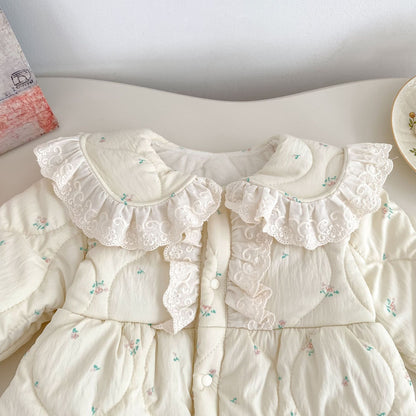 Winter Arrival Baby Girls Long Sleeves Floral Pattern Fleece-Lined Warm Rompers, MyKids-USA®, Baby One-Pieces, MyKids-USA -  -  -  -  -  -  - 