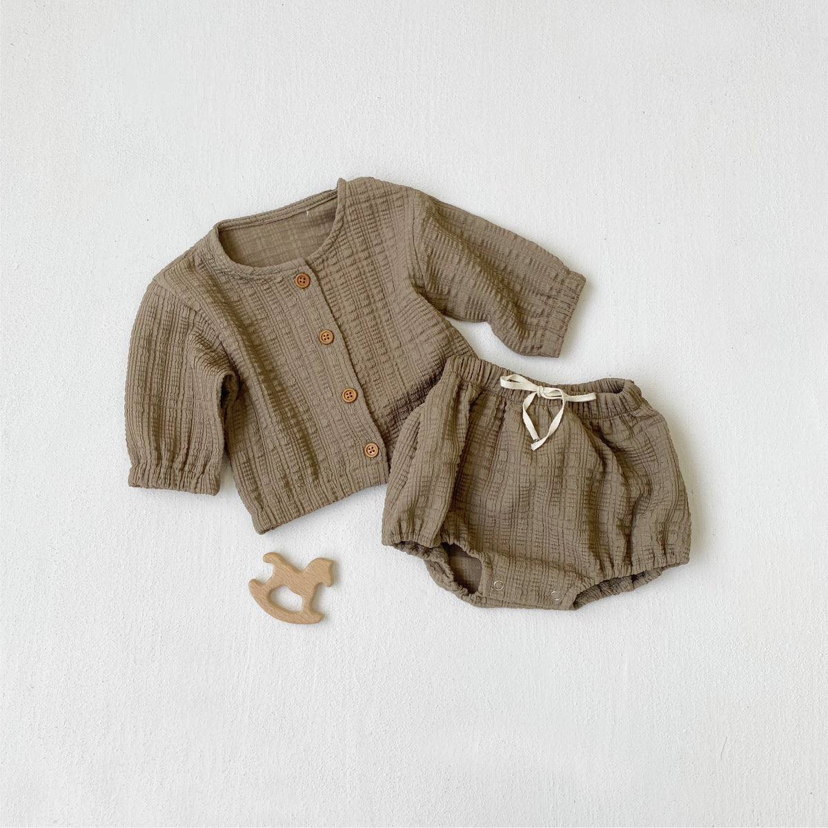 MyKids-USA® Spring and Autumn Baby Kids Long Sleeves Solid Color Striped Shirt and Shorts Clothing Set
