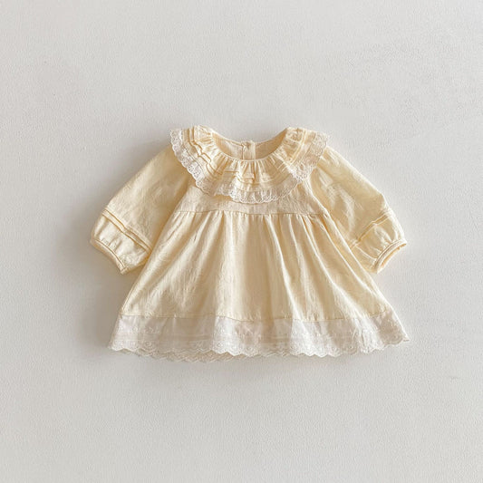 Autumn Arrival Baby Girls Long Sleeves Lace Trim Dress Design Onesies, MyKids-USA®, Baby & Toddler Dresses, MyKids-USA - Size/Age - 66 (3-6M) - Color - Apricot -  -  - TR2510302359-A