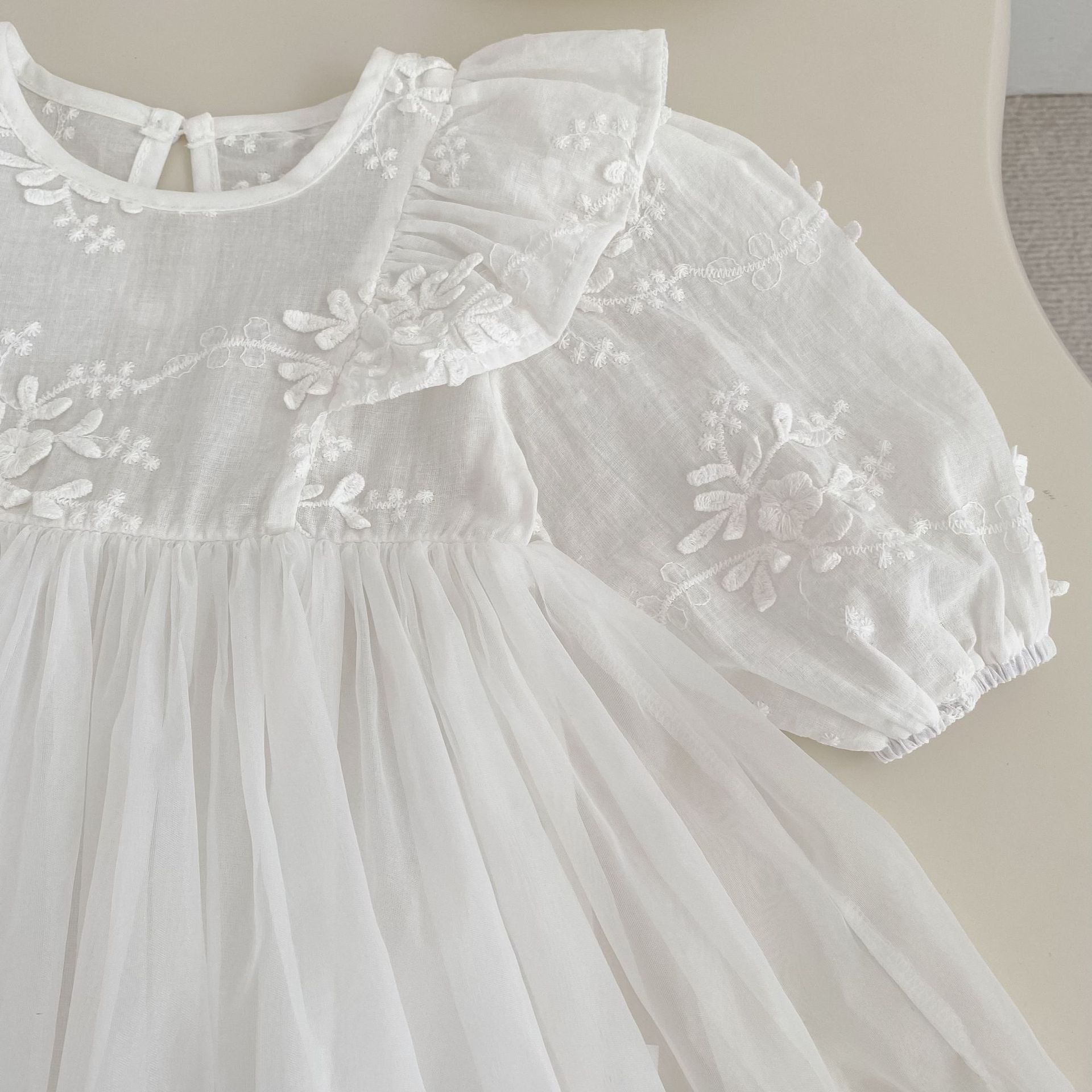 Baby Girls Solid Color Long Sleeves Flowers Pattern Tulle Onesies Dress, MyKids-USA®, Baby & Toddler Dresses, MyKids-USA -  -  -  -  -  -  - 